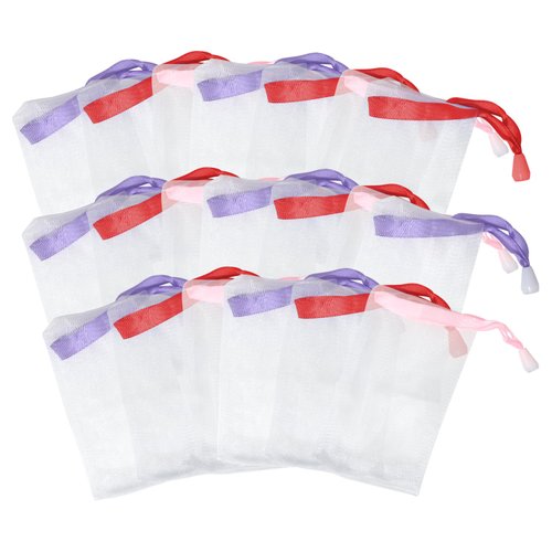 yueton 20PCS Soap Bag Mesh Foaming Net Soap Sack Bags Facial Bubble Net Facial Cleanser Foam Net Bag Double Layer Soap Bag Shampoo Foaming Net Bag with Drawstring for Body Bath and Shower