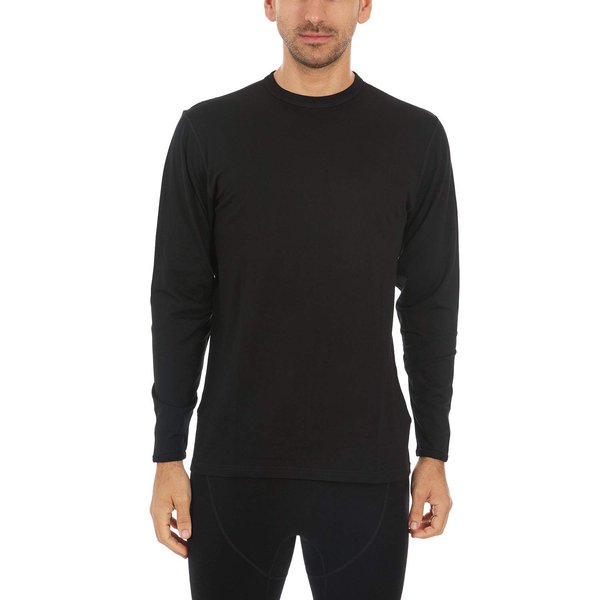 100% Merino Wool Lightweight Mens Base Layer - Long Sleeve Crew Shirt Black XS