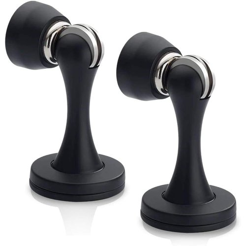 KOLAKO Door Stopper, Magnetic Door Stops, Brushed Satin Nickel, 2 Pack Wall Floor Mounted Black Magnetic Door Catch Door Holder, Stainless Steel Soft-Catch Doorstop