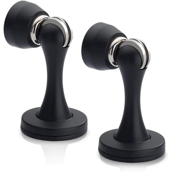 KOLAKO Door Stopper, Magnetic Door Stops, Brushed Satin Nickel, 2 Pack Wall Floor Mounted Black Magnetic Door Catch Door Holder, Stainless Steel Soft-Catch Doorstop