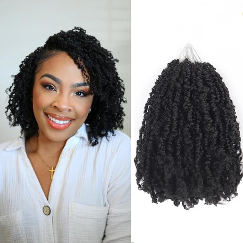 Alaleibaby 9 Packs Yanky Twist Crochet Hair Pre-twisted Passion Twist Crochet Hair Micro Spring Twist Crochet Hair Extensions Suitable for black women. (1B, 10 Inch (Pack of 9))