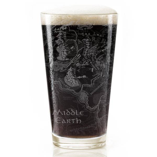 MAP OF MIDDLE EARTH Engraved 16oz Pint Glass | Inspired by Tolkien, Hobbits, & Middle Earth | Great Christmas Gift Idea | Unique Elvish Hobbit Wizard Fantasy Decor!