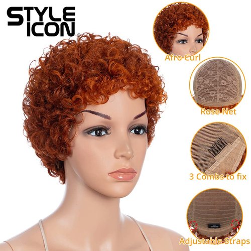 Style Icon Afro Wigs Human Hair Short Curly Wigs Glueless Orange Wigs (DYFHL 350/S ORANGE)