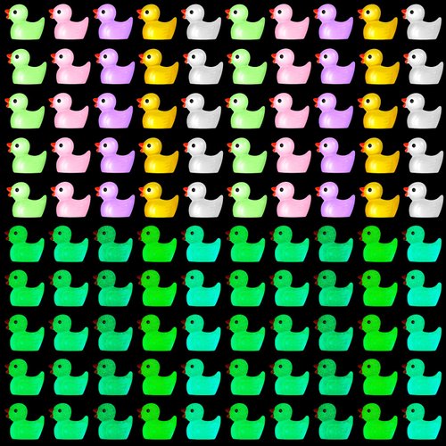 Sumind 50 Pieces Mini Resin Ducks Decoration Miniature Ornament Tiny Ducks for DIY Garden Dollhouse Duck Accessories Halloween Party Favors Desk Room Crafts Decor(Luminous Colorful)