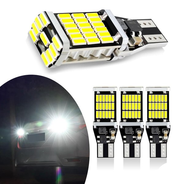 ZBGUN Pack-4 LED Car Decoding Stepless High-bright Reversing Light,T15 4014 45smd Chipset，360 Degree Lighting,6000K White，50,000 Hour Lifespan，Cargo Lights Replacement