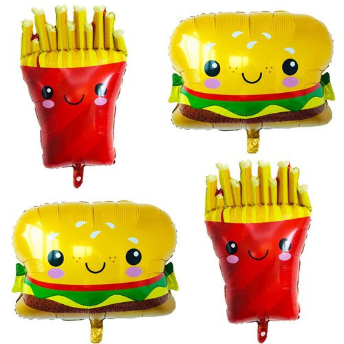 10Pcs French Fries Balloons Hamburg Balloons Food Birthday Foil Balloons for Birthday Fast Food Snacks Themed Party Decorations Supplies