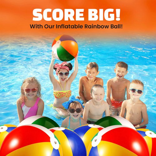 Bedwina Inflatable Beach Balls Bulk - (Pack of 12) 16 Inch Inflatable Rainbow Beach Balls for Kids, Dozen Beach Ball for Kids, Rainbow Party Decorations