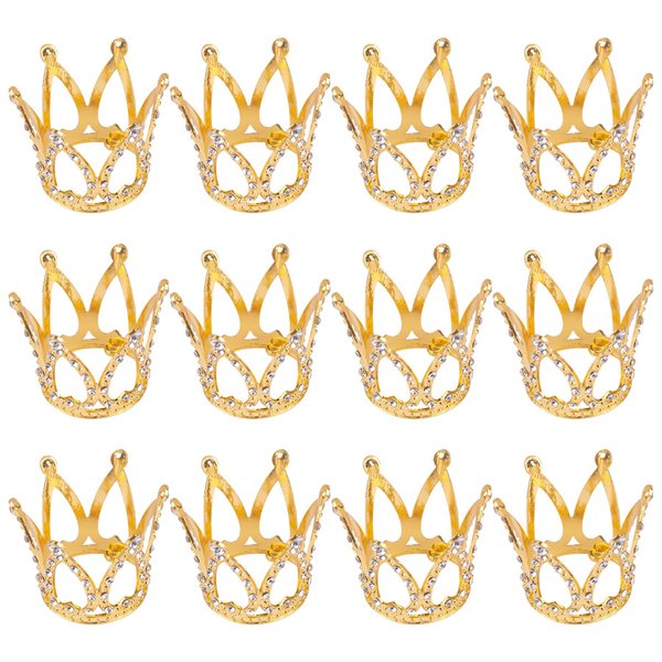 Framendino, 12 Pack Gold Mini Crown Small Rhinestone Crystal Tiara Crown Headpiece Princess Bridal Accessories for Party Wedding Birthday Decorations