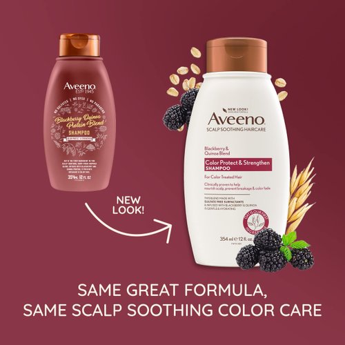 Aveeno Blackberry Quinoa Protein Blend Sulfate-Free Shampoo for Color-Treated Hair Protection, Daily Strengthening & Moisturizing Shampoo, Paraben & Dye-Free, 12 Fl Oz (Packaging may vary)
