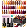 Beetles 23Pcs Fall Gel Nail Polish Kit Winter 20 Colors with Base Gel Top Coat Orange Brown Burgundy Red Yellow Gel Polish Set Soak off Uv Golden Glitter Holiday Nail Art Gift for Girls