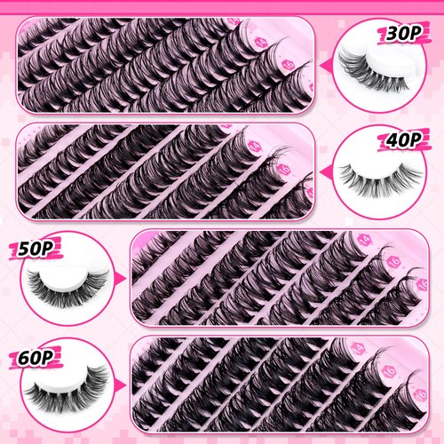 wiwoseo Cluster Eyelash Extensions 560pcs Lash Clusters Wipsy Cluster Lashes D Curl Eyelashes Clusters Individual Lashes DIY Lash Extensions Cluster Lashes Natural Look Eyelashes Clusters (8-16MM)
