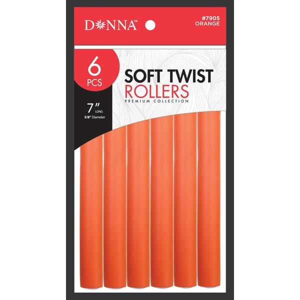 DONNA 7" Soft Twist Rollers 6pcs Rollers Foam Hair Rollers Hair Curlers Hair Clips for Hairdressing Styling Heatless Hair Curler 5/8"(D) ORANGE
