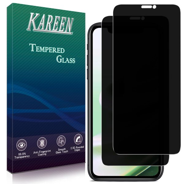 KAREEN 2 Pack Privacy Screen Protector for iPhone 11, iPhone XR Anti Spy Tempered Glass, 9H Hardness, Easy to Install, Bubble Free