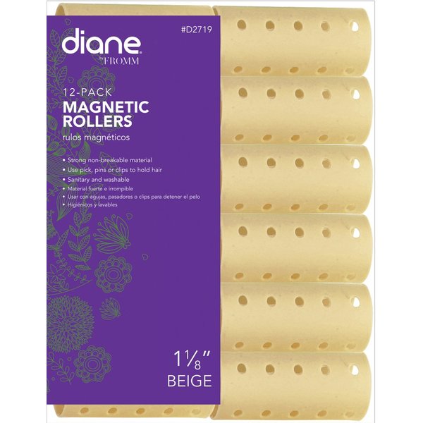 Diane Magnetic Hair Roller, Beige, 1 1/8 Inch, 12-pk, D2719