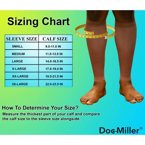 Doc Miller Calf Compression Sleeve Men and Women - 20-30mmHg Shin Splint Compression Sleeve Recover Varicose Veins, Torn Calf and Pain Relief - 1 Pair Calf Sleeves Chocolate Color - Small Size
