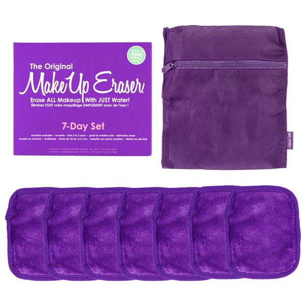 The Original MakeUp Eraser, 7-Day Set, Erase All Makeup With Just Water, Including Waterproof Mascara, Eyeliner, Foundation, Lipstick, Sunscreen, and More Queen Purple, 7ct.