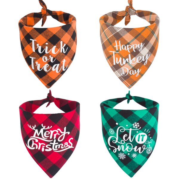 ADOGGYGO 4 Pack Plaid Holiday Dog Bandana, Halloween Thanksgivng Christmas Dog Bandana Scarf Kerchief Christmas Thanksgivng Halloween Bandana for Small Dogs (Small, Holiday-1)