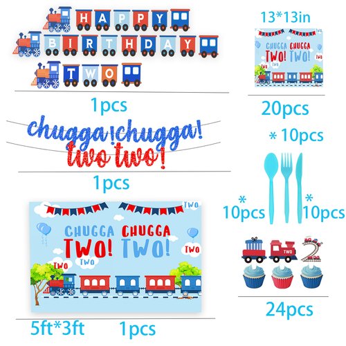 Train 2nd Birthday Party Decorations，Chugga Chugga Two Two Party Decorations,2nd Birthday Party Decorations Boy