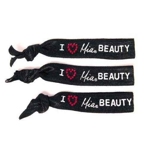 Mia Tony Ties, I Heart Mia Beauty, Hair Tie, Hair Accessory, Ponytail Holder, Black + Red Rhinestone Heart 6pcs