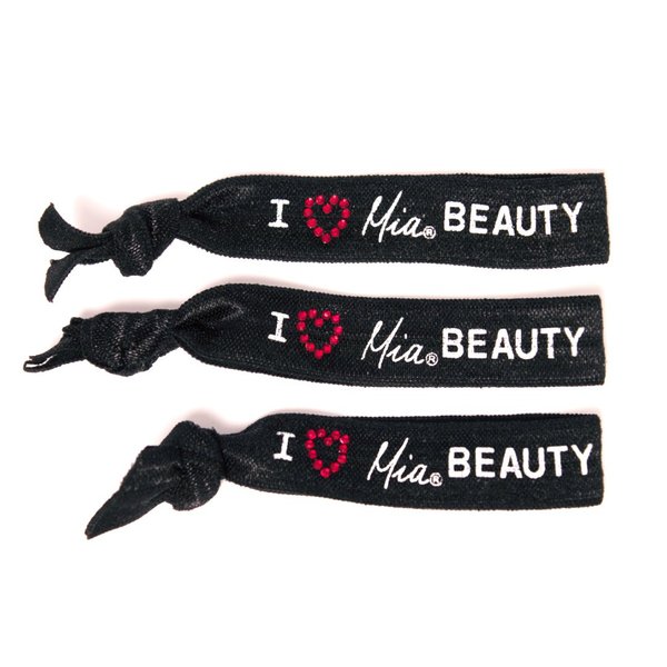 Mia Tony Ties, I Heart Mia Beauty, Hair Tie, Hair Accessory, Ponytail Holder, Black + Red Rhinestone Heart 6pcs