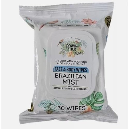 Brazilian Mist Face & Body Wipes, Aloe Vera & Vitamin E, Pistachio & Salted Caramel Scented, 30 Count