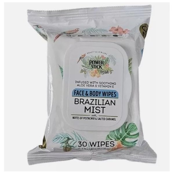 Brazilian Mist Face & Body Wipes, Aloe Vera & Vitamin E, Pistachio & Salted Caramel Scented, 30 Count