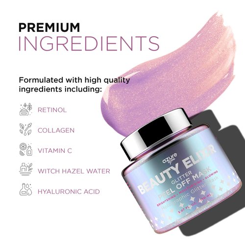 AZURE Beauty Elixir Holographic Peel Off Moisturizing Face Mask - Reduces Wrinkles, Fine Lines & Acne Scars | Removes Blackheads & Dirt and Oil | Repairs Uneven Skin Tone - 150mL / 5.07 fl.oz.