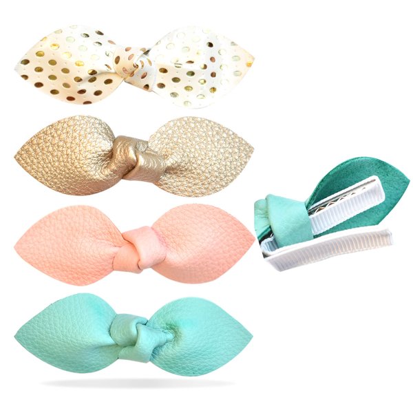California Tot Non Slip Fully Lined Alligator Faux Leather Bow Hair Clips in Assorted Pack (Sweet Clip Set)