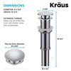 Kraus PU-L10CH Bathroom Pop-Up Drain Assembly for Vessel Sinks Without Overflow, with Extended Thread for Thicker Countertops, 10 3/4 Inch, Chrome