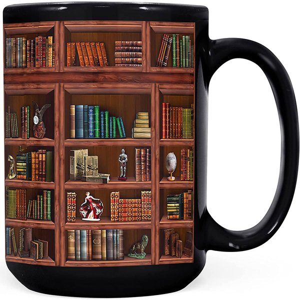 2IMT Library Bookshelf Mug Gifts For Book Lovers Women - Library Coffee Mug Book Coffee Mug Book Mug Book Club Cup Bookish Items Bookworm Mug Librarian Book Lovers Gifts for Readers Writer Black 15oz