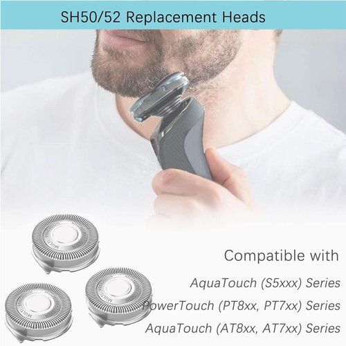 SH50/52 Replacement Head Blades Fit for Philips Series 5000 Electric Shavers, AquaTouch, PowerTouch, MultiPrecision Shaving Razor Heads Fit for Norelco 5210 5100 5590 PT730 AT830 Shavers, 6 Pack