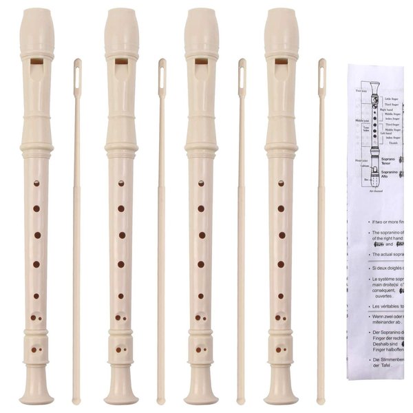 SANNIX 4 Pack Recorder Instrument for Kids, 8 Hole German Style Soprano Recorder for Beginner, Recorder With Cleaning Rod, School Student Music Instrument (Ivory)