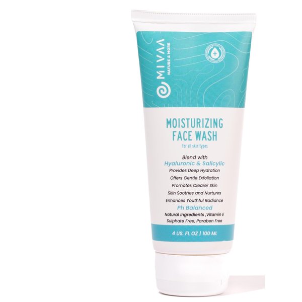 mivaa Moisturizing Face Wash with 2% Salicylic Acid & Hyaluronic Acid 100ml For All Skin Types, Deep Hydration, Anti-Acne, Clearer Skin- Sulphate & Paraben Free - Men & Women