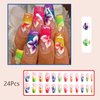 24 Pcs Coffin Press on Nails Long French Fake Nails Floral False Nails with Glitter Design Ballerina Nail Tips Glossy Acrylic Glue on Nails Spring Stick on Nails Cute Floral Nails for Women Girls