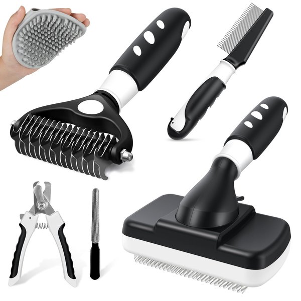 Augwind 6PCS Dog Grooming Kit I Dog Brush for Shedding I Slicker Brush For Dogs I Dog Comb I Cat&Dog Nail Clipper with Nail File I Dog Bath Brush I Premium Pet Supplies Set (Cute Penguin Design)