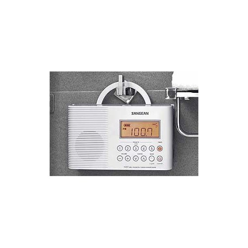 Sangean Portable AM/FM Weather Band Emergency Waterproof Shower Clock Radio with Large Easy to Read LCD Display