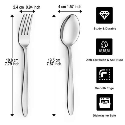 24 Pcs Forks and Spoons, Unokit Forks and Spoons Silverware Set, Food Grade Stainless Steel Silverware Set, 12 Dinner Spoons and 12 Dinner Forks, For Home/Kitchen, Mirror Polished and Dishwasher Safe
