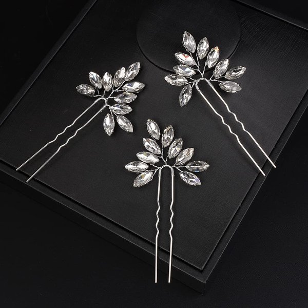 JWICOS Bridal Wedding Crystal Hair Pins Bride Hair Pieces Wedding Hair Accessories for Women and Girls Pack of 3 (Silver)