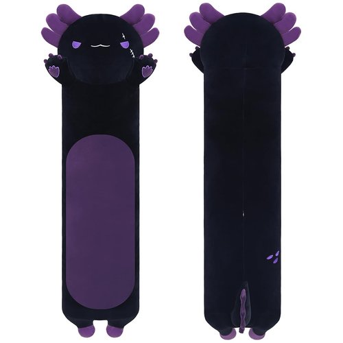 Yeqivo Long Axolotl Stuffed Animals, Soft Long Axolotl Plush Pillow Cute Axolotl Plush Body Pillow Gifts for Kids Girlfriend(Black&Purple,70cm)