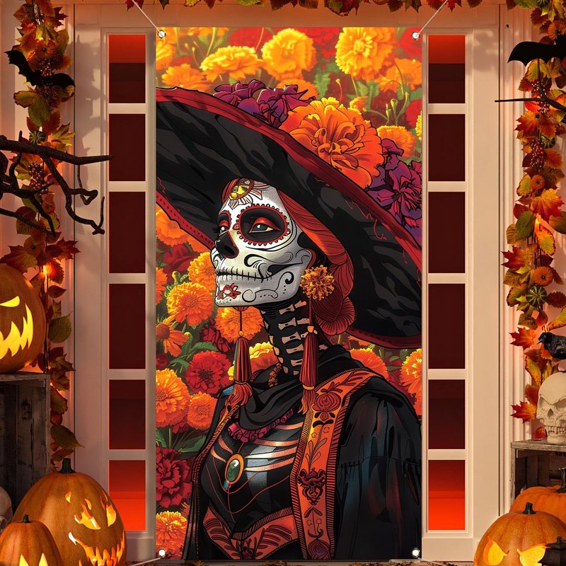 Pudodo Día De Los Muertos Door Cover Day of The Dead Decoration Mexican ...