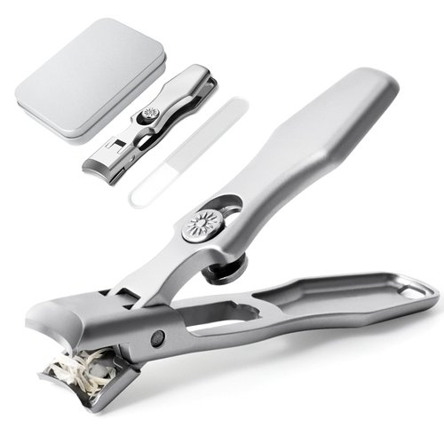 Lux German Nail Clippers Grip for Men, The UltraSharp Fingernail Clippers with Catcher, No Splash Toenail Clippers for Thick Nails for Seniors, Portable Nail Clipper with Catcher File and Safety Lock