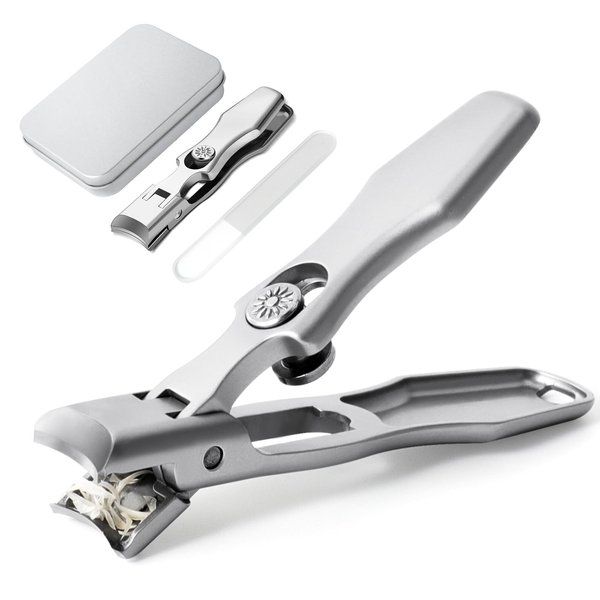 Lux German Nail Clippers Grip for Men, The UltraSharp Fingernail Clippers with Catcher, No Splash Toenail Clippers for Thick Nails for Seniors, Portable Nail Clipper with Catcher File and Safety Lock