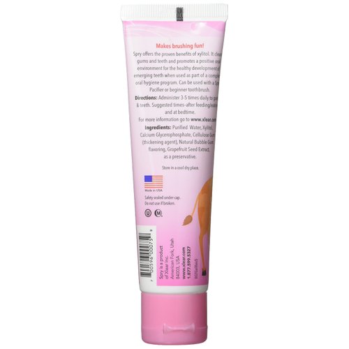 Spry Xylitol Baby Toothpaste, Natural Toddler Toothpaste, Fluoride Free Toothpaste for Kids, Xylitol Toothpaste for Kids Age 3 Months and Up, Tooth Gel Bubble Gum 2 Fl Oz (Pack of 3)