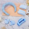 ACO-UINT 6Pcs Blue Spa Headband and Wrist Washbands Set, Skincare Headband Face Wash Headband Makeup Headband, Hair Claw Clip and Powder Puffs for Women and Girls