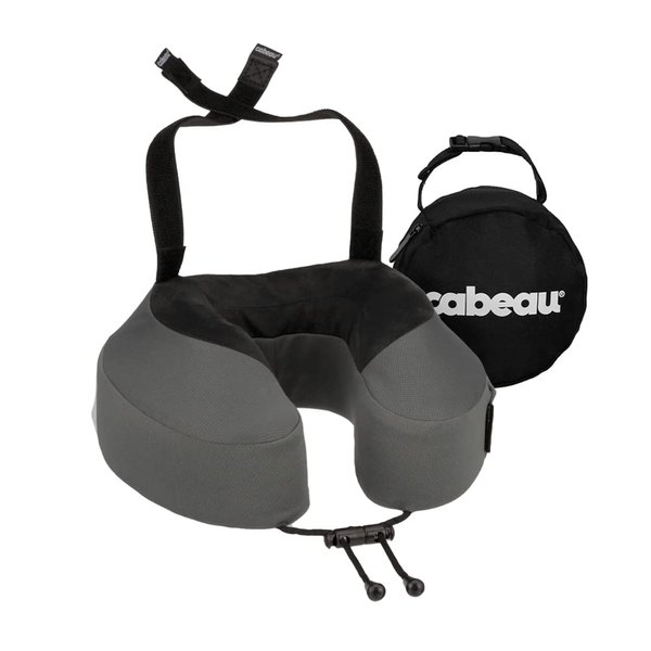 Evolution S3 Travel Neck Pillow by Cabeau - Memory Foam Neck Support, Adjustable Clasp, and Seat Strap Attachment - Comfort On-The-Go with Carrying Case For Airplane, Train, and Car (Steel Grey)