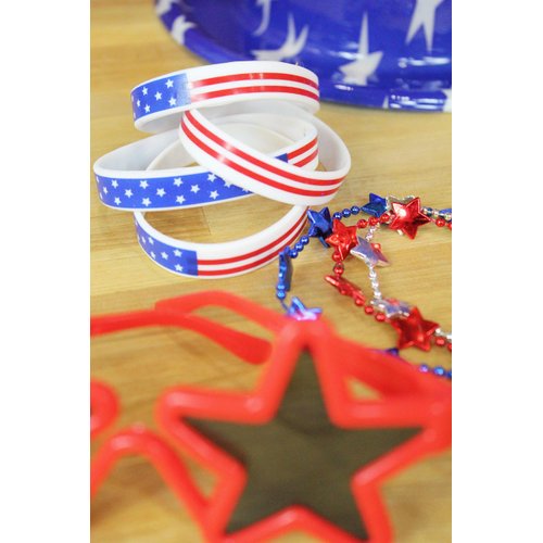 Patriotic American Flag Stars & Stripes Silicone Wristbands - Pack of 12