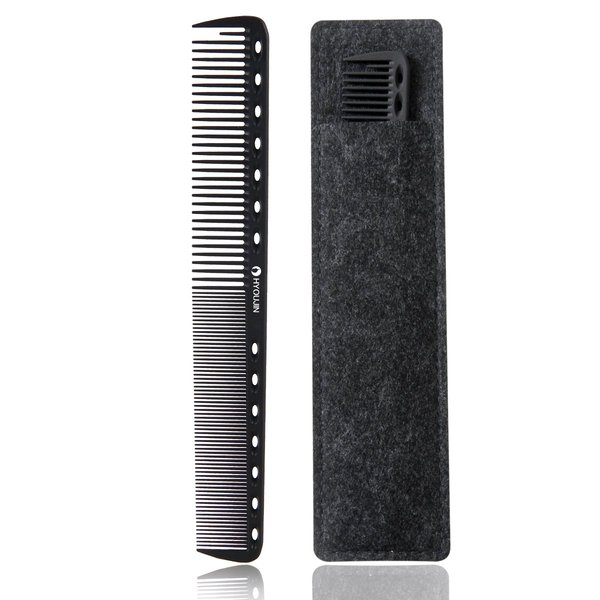 HYOUJIN 605 Black Carbon Fine Cutting Comb 230℃ Heat Resistant Hairdressing Comb Master Barber Comb with fine tooth-14 holes for cutting and hairstyling