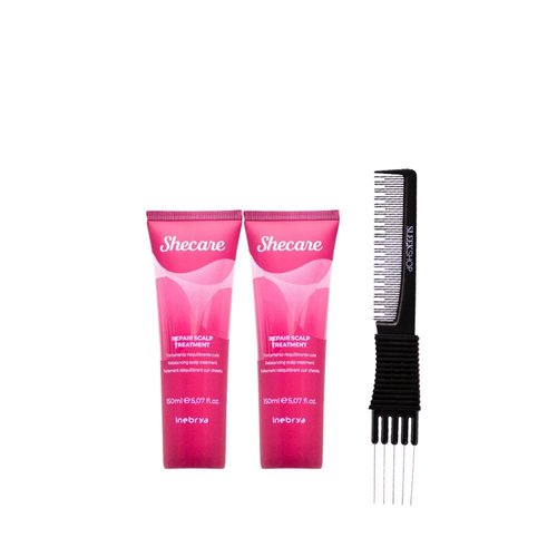 kuss Inebrya Shecare Repair Scalp Treatment (5.07 oz) with Teasing Comb Pack of 2