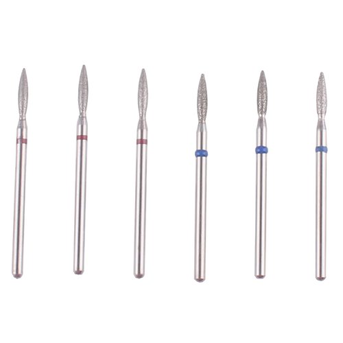 MZCMSL Flame Shape Diamond Cuticle Nail Drill Bit Set, 6pcs Pro Manicure Drill Bits for Nail Prep, 3/32 Shank efile Bit(Fine+Medium)