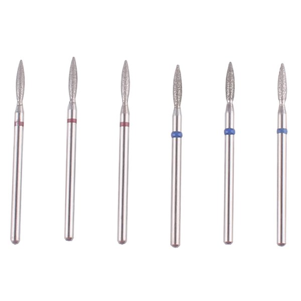 MZCMSL Flame Shape Diamond Cuticle Nail Drill Bit Set, 6pcs Pro Manicure Drill Bits for Nail Prep, 3/32 Shank efile Bit(Fine+Medium)